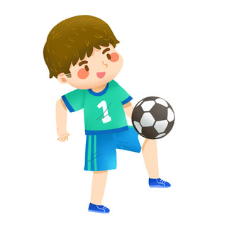 卡通男孩体育运动踢足球元素GIF动态图运动元素